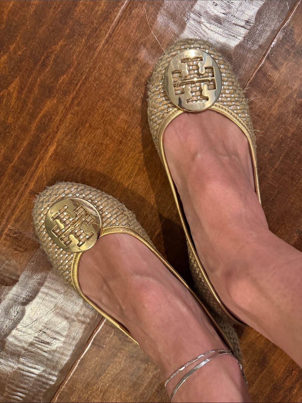 Tory Burch Gold Logo Ballet Flats